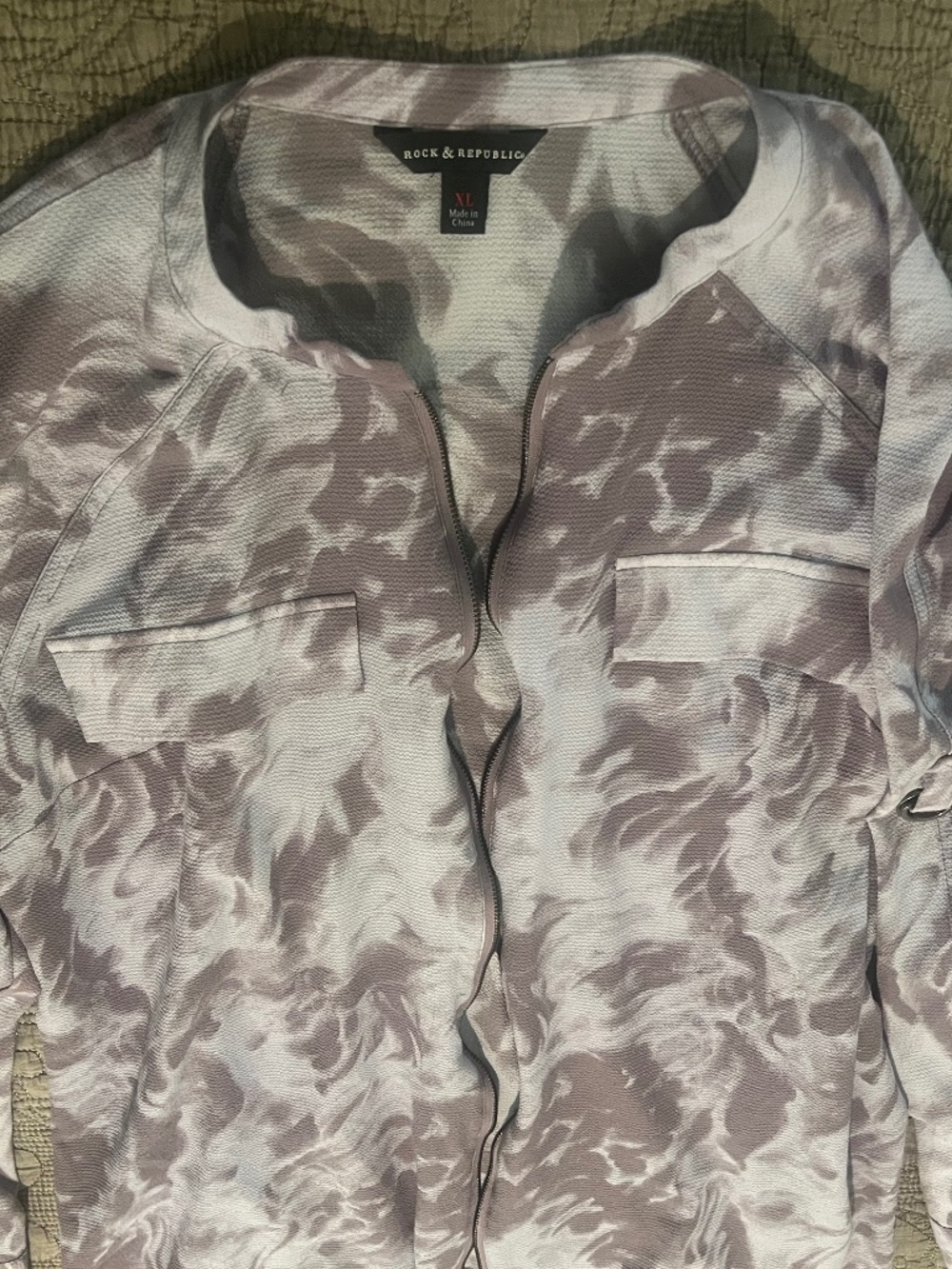 Rock and Republic Mottled Textured Athletic Top Jacket with Zipper XL Grayish
